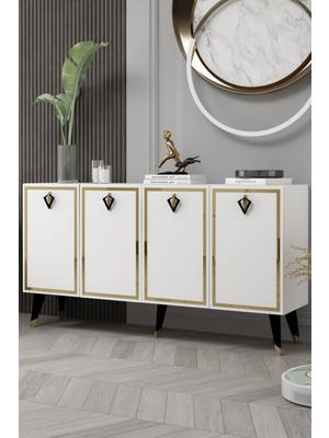 Cantek Dizayn 8210-32CT KB150 Konsol, Tv Ünitesi Beyaz-Altın-Siyah