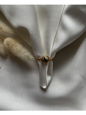 Pel Design Bıldırcın Jasper Taşı Ayarlanabilir Altın Renk Tel Yüzük El Yapımı