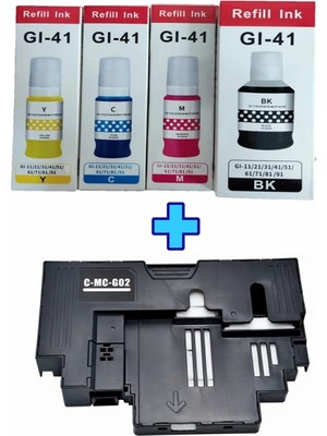 Oratek Canon Gı-41 G3480 4 Renk Muadil Mürekkep Seti + Canon MC-G02 Muadil Atık Kutusu Bakım Tankı Hediye