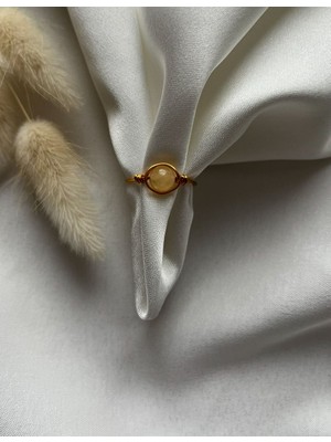 Pel Design Kalsit Taşı Ayarlanabilir Altın Renk Tel Yüzük El Yapımı