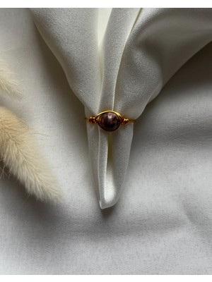 Pel Design Rodonit Taşı Ayarlanabilir Altın Renk Tel Yüzük El Yapımı