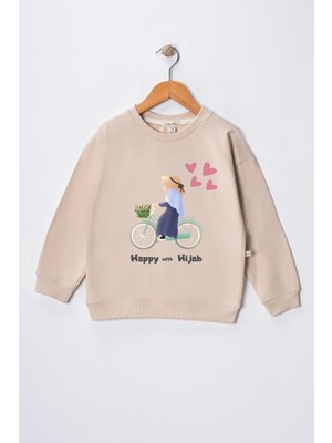 Dekim Moda Kız Çocuk " Başörtümle Mutluyum"  Baskılı Pamuklu Sweat
