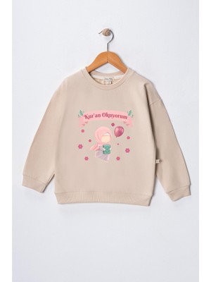Dekim Moda Kız Çocuk " Kuran Okuyorum"  Baskılı Pamuklu Sweat