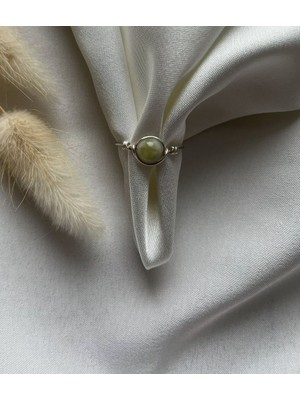 Pel Design Olivin Taşı Ayarlanabilir Gümüş Renk Tel Yüzük El Yapımı