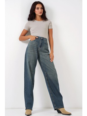 Hiccup Kadınlar BDART Keten Karışımlı Düz Kesim Denim Jean Lacivert