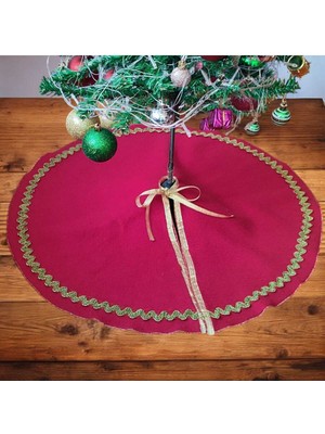 Moda Nur Yılbaşı Çam Ağacı Altı Örtüsü, Çam Ağacı Ayak Halısı Örtüsü, Kırmızı Renk,peluş Kumaş,70 cm