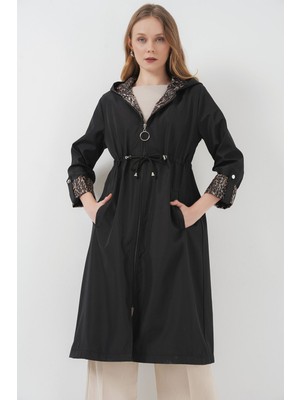 Hiccup Kadınlar BDART Kapüşonlu Uzun Polyester Trençkot Siyah