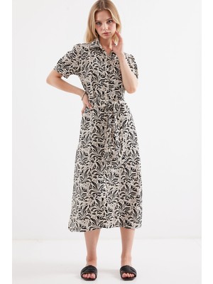 Hiccup Kadınlar BDART Desenli Midi Gömlek Elbise Siyah