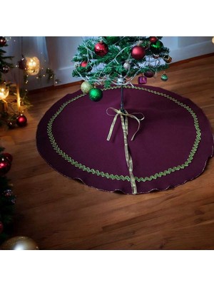 Moda Nur Yılbaşı Çam Ağacı Altı Örtüsü,çam Ağacı Ayak Halısı Örtüsü, Bordo Renk, Peluş Kumaş, 85 cm