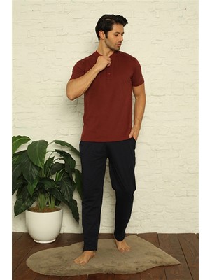 Marsilyan- Erkek Bordo 3'lü Pijama Takım Bordo