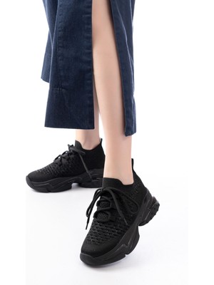 Etiler Collection SP-2024 Siyah Günlük Bağcıklı Fileli Taş Aksesuarlı Kadın Spor Ayakkabı