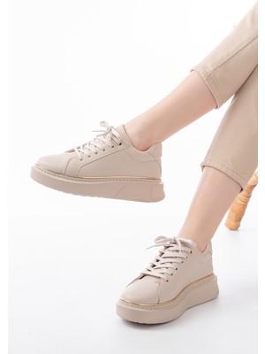 Etiler Collection RS-2435 Bej Roze Bağcıklı Dikişli Günlük Spor Ayakkabı