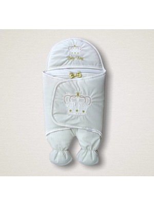 Venüs Shopping Yenidoğan King Baby Taç Nakışlı Ayaklı Erkek Bebek Kundak Ekru