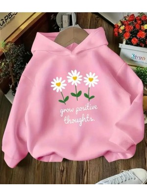 Punix Kids Punıx Kıds  Kapüşonlu Grow Positive Thoughts Baskılı Kışlık Kalın Kız Çocuk Sweatshırt