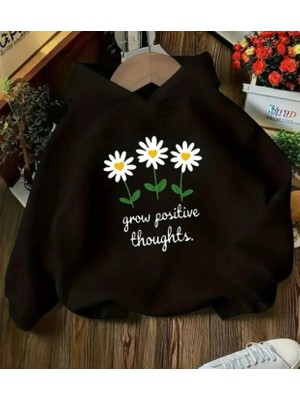 Punix Kids Punıx Kıds  Kapüşonlu Grow Positive Thoughts Baskılı Kışlık Kalın Kız Çocuk Sweatshırt