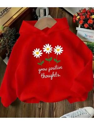 Punix Kids Punıx Kıds  Kapüşonlu Grow Positive Thoughts Baskılı Kışlık Kalın Kız Çocuk Sweatshırt
