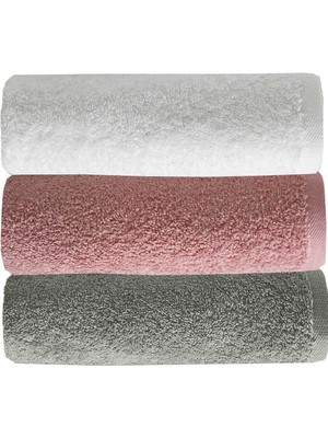 Mira Home 3 Lü Düz Renk El Yüz Havlu Seti &AMP;#37;100 Pamuklu 50X90 cm Gri-Gül-Beyaz