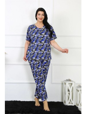 Marsilyan- Kadın 5xl-6xl-7xl-8xl Büyük Beden Kısa Kol Pijama Takım Saks