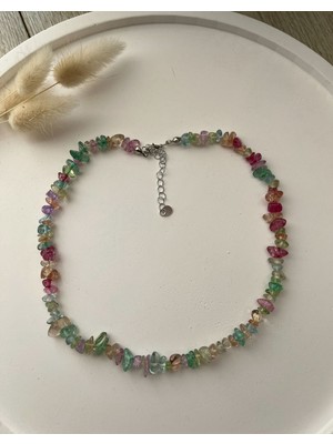 Pel Design Renkli Necef Taşı Çelik Aparatlı Kolye El Yapımı