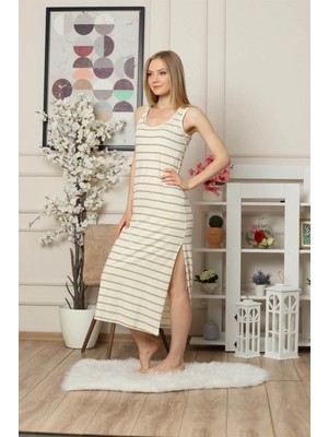 Marsilyan- Kalın Askılı Penye Uzun Gecelik Bej