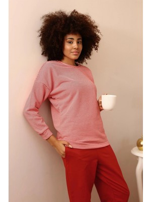 Marsilyan- Kadın Uzun Kol 3 Iplik Penye Pijama Takım Kırmızı