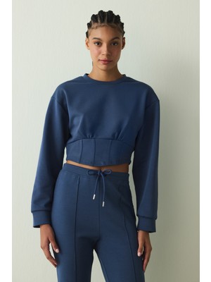 Penti İndigo Belle Line Bisiklet Yaka Crop Sweatshirt