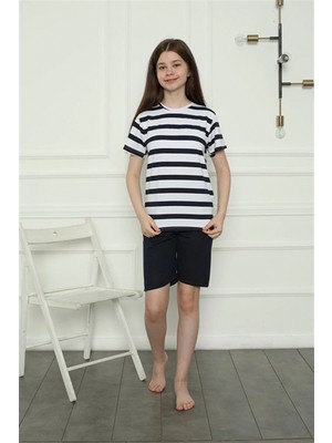 Marsilyan- Kız Çocuk Penye Şortlu Pijama Takım Lacivert