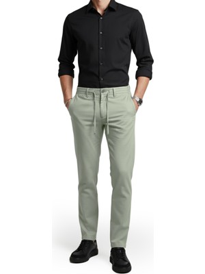 Deepsea Açık Yeşil Esnek Kumaş Slim Fit Beli Lastikli Günlük Spor Pantolon 2601070