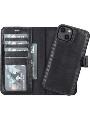 Mulvxurg  URG02 Apple Iphone 14 Uyumlu Deri Cüzdanlı Kılıf Mwwn Rst1 Siyah (Mulvix)