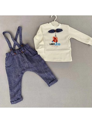 Venüs Shopping 9-12-18 Ay Papyonlu Sweat Kot Pantolon 2li Erkek Bebek Salopet Takımı Lacivert