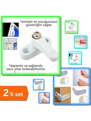 Hereveoyuncak Pvc Kapı Pencere Emniyet Kilidi - Çelik + Bebek Çocuk Güvenlik Çekmece ve Dolap Kilidi - 2li Set 9zt