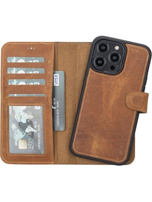 Mulvxurg  URG02 Apple Iphone 14 Pro Max Uyumlu Deri Cüzdanlı Kılıf Mwwn G19 Taba (Mulvix)