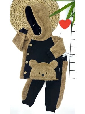 Venüs Shopping 6-12-18-24 Ay Düğme Kapamalı Kapşonlu Ceket Welsoft Detaylı 2li Erkek Bebek Takımı Siyah