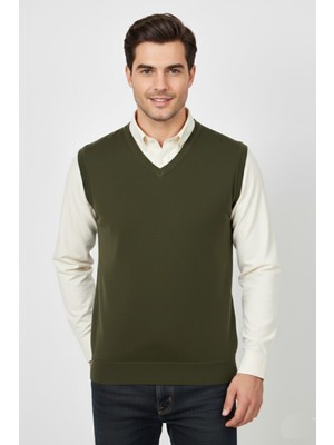 Erkek V Yaka Süveter  Çelik Örgü Regular Kalıp BGL-ST04839