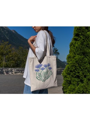 Ninastore Mavi Çiçekli Tote Çanta - Kanvas Tote Çanta, En Iyi Tote Çanta, Şirin Tote Çantalar, Çiçekli Tote Çanta, Çiçekli Tote Çanta, Estetik Tote Çanta