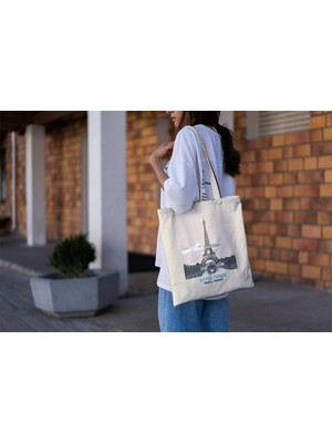 Ninastore Eyfel Kulesi Paris Fransa Tote Çantası - Şirin Tote Çantalar, Kitap Çantaları, Estetik Alışveriş Çantaları, Şirin Çantalar
