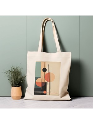 Ninastore %100 Pamuklu Tote Çanta, Bauhaus, Orta Yüzyıl Modern, Retro Desenler, Çevre Dostu Estetik Alışveriş Çantası, Ömürlük Çanta