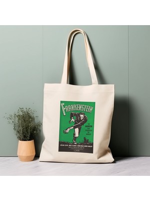 Ninastore %100 Pamuklu Tote Çanta, Frankenstein. Vintage Film Posteri. Çevre Dostu Alışveriş Çantası, Ömürlük Çanta.