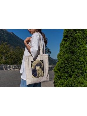 Ninastore Spiritual Kitty Tote Çanta - Sevimli Tote Çantalar, Renkli Tote Çantalar, Estetik Kitap Çantaları, Sevimli Kitap Çantaları