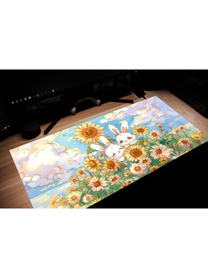 Ninastore Tavşan Ayçiçeği Çiftliği Fare Altlığı - Estetik Fare Altlıkları, Sevimli Kawaii Oyun Aksesuarı, Sevimli Fare Altlıkları