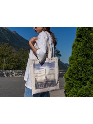 Ninastore Paris Eyfel Kulesi Tote Çantası - Estetik Tote Çanta, Tote Çanta, Sevimli Tote Çanta, Kanvas Çanta, Eyfel Kulesi Tote Çantası
