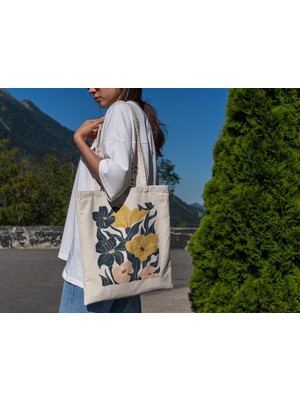 Ninastore Estetik Çiçekli Tote Çanta - Sevimli Tote Çantalar, Çiçekli Bakkal Çantası, Sevimli Çiçekli Tote Çantalar, Kitap Çantaları, Sevimli Kitap Çantaları