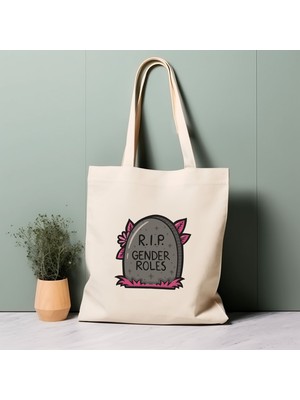 Ninastore Sevimli Rıp Cinsiyet Rolleri Tote Çantası, %100 Pamuklu Tote Çanta, Çevre Dostu Estetik Alışveriş Çantası, Ömür Boyu Çanta