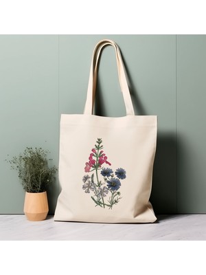 Ninastore %100 Pamuklu Tote Çanta, Vintage Bahçe Çiçekleri. Çevre Dostu, Estetik Alışveriş Çantası, Ömür Boyu Kullanabileceğiniz Çanta.
