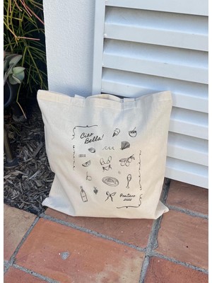 Ninastore Italyan Düğün Tote Çantası, Doodle Baskılı (Pamuk Veya Kanvas, 2 Boyut)
