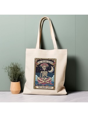 Ninastore Tarot Kartı Tote Çanta, Dram Kraliçesi, Iskelet, Anneler Günü Hediyesi %100 Pamuklu Tote Çanta. Çevre Dostu, Estetik Alışveriş Çantası, Ömür Boyu Kullanabileceğiniz Çanta.