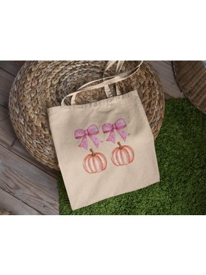 Ninastore Balkabağı Cadılar Bayramı Coquette Tote Çantası - Sevimli Tote Çanta, Estetik Tote Çanta, Cadılar Bayramı Tote Çantası, Balkabağı Temalı Tote Çanta, Coquette Pembe Tote Çanta