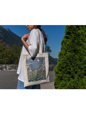 Ninastore Güneşli Havalarda Ayçiçeği Tarlaları Tote Çantası - Şirin Tote Çantalar, Estetik Tote Çantalar, Yeniden Kullanılabilir Çanta