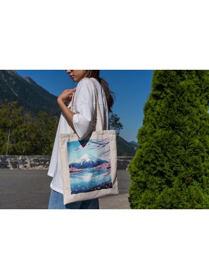 Ninastore Fuji Dağı Kiraz Çiçeği Mevsimi Tote Çantası - Estetik Tote Çanta, Kiraz Çiçeği Tote Çantası, Estetik Tote Çanta, Kitap Çantası, Alışveriş Çantası