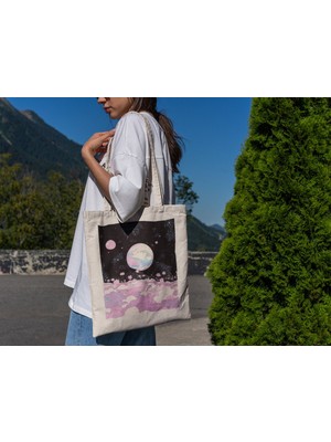 Ninastore Pembe Gezegen Tote Çantası - Estetik Tote Çantası, Uzay Tote Çantası, Uzay Çantası